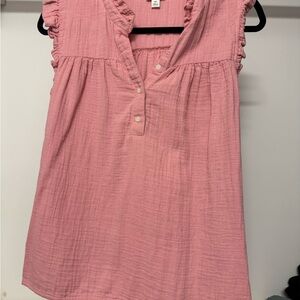 J. Crew Pink Ruffle Linen Blouse